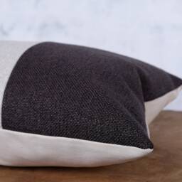 Faux Leather Color Block Lumbar Pillow Cover, Mid Century Boho Decor - thumbnail 2