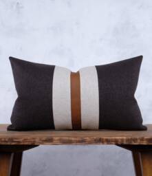 Faux Leather Color Block Lumbar Pillow Cover, Mid Century Boho Decor