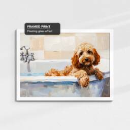 Cockapoo Bath Tub Dog Bathroom Oil Painting Framed Poster Print Or Canvas Wall Decor Art Bedroom Home Interior Gift For Pet Lover - thumbnail 3
