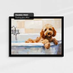 Cockapoo Bath Tub Dog Bathroom Oil Painting Framed Poster Print Or Canvas Wall Decor Art Bedroom Home Interior Gift For Pet Lover - thumbnail 2