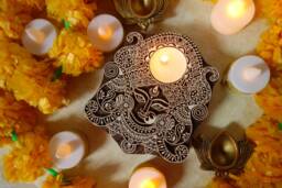 Durga Goddesses Wooden Candle Holder Gift For Pooja Diwali Indian Festivals Large Size Tea Light Candle Traditional Gift - thumbnail 1