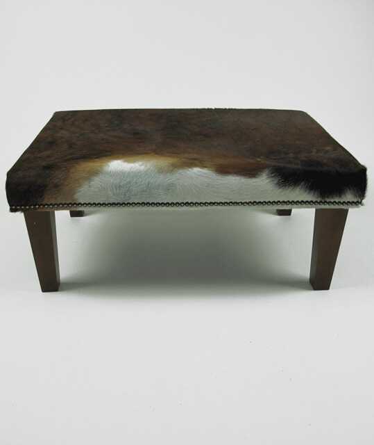 Large Cowhide Footstool 319 Brown & White Hair-On-Hide Ottoman - 30 X 20 - image 1