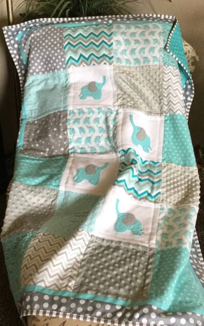 Elephant Quilt/Elephant Baby Blanket/Handmade Lovey/Baby Quilts - image 1
