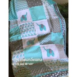 Elephant Quilt/Elephant Baby Blanket/Handmade Lovey/Baby Quilts - thumbnail 3