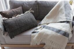 Moroccan 100% Wool Throw, Hand-Loomed Ivory With Black Pattern