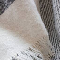 Moroccan 100% Wool Throw, Hand-Loomed Ivory With Black Pattern - thumbnail 3