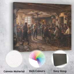 Traditional Rustic Village Tavern Gathering Painting Canvas Wall Art Print Decor Picture Ready To Hang - thumbnail 2