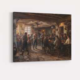 Traditional Rustic Village Tavern Gathering Painting Canvas Wall Art Print Decor Picture Ready To Hang - thumbnail 4
