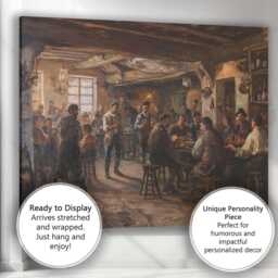 Traditional Rustic Village Tavern Gathering Painting Canvas Wall Art Print Decor Picture Ready To Hang - thumbnail 3