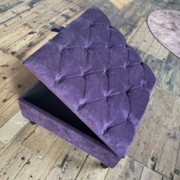 Handmade Purple Velvet Ottoman Coffee Table With Storage - thumbnail 3