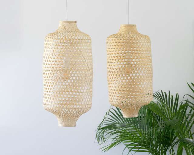 Handmade Pendant Lamp Hanging Basket Tall Chinese Lantern Boho Rustic Lampshade - Hardwired Or Plug - image 1