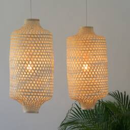 Handmade Pendant Lamp Hanging Basket Tall Chinese Lantern Boho Rustic Lampshade - Hardwired Or Plug - thumbnail 2