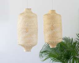 Handmade Pendant Lamp Hanging Basket Tall Chinese Lantern Boho Rustic Lampshade - Hardwired Or Plug - thumbnail 1