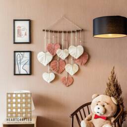 Heart Macrame Wall Hanging, Art, Leaf Feather, Valentine Decor, Gift For Her, Love Couple Gift, First Mothers Day L13 - thumbnail 4
