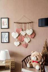 Heart Macrame Wall Hanging, Art, Leaf Feather, Valentine Decor, Gift For Her, Love Couple Gift, First Mothers Day L13