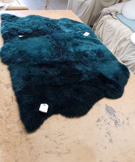 Genuine Sheepskin Rug , Gorgeous Teal Colour . Triple Side By Chair Cover Bed Throw, Fur, Mat Blue Green - image 1