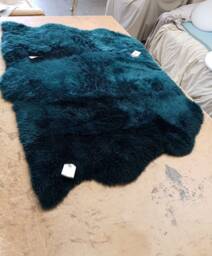 Genuine Sheepskin Rug , Gorgeous Teal Colour . Triple Side By Chair Cover Bed Throw, Fur, Mat Blue Green - thumbnail 1