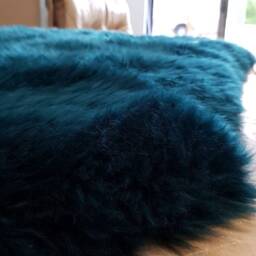 Genuine Sheepskin Rug , Gorgeous Teal Colour . Triple Side By Chair Cover Bed Throw, Fur, Mat Blue Green - thumbnail 2