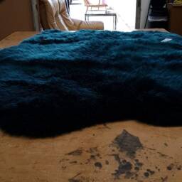 Genuine Sheepskin Rug , Gorgeous Teal Colour . Triple Side By Chair Cover Bed Throw, Fur, Mat Blue Green - thumbnail 3