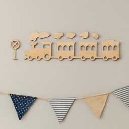 Wooden Train Wall Art - Sign Decal Custom Nursery Decor Theme Bedroom Stickers - thumbnail 1