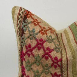 Vintage Kilim Pillow Cover Turkish Wool Cushion, Bohemian Decor - 16x16 Inch - thumbnail 3