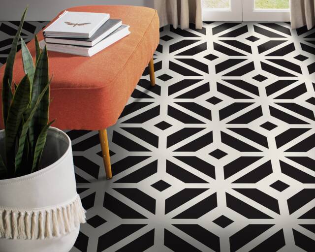 Aristocratic Geometric Tiles Vinyl Flooring, White Baby Shower Ideas, Black Homecoming Proposal Abstract Aesthetic Room Decor - image 1