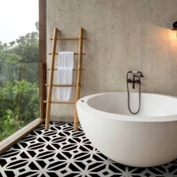 Aristocratic Geometric Tiles Vinyl Flooring, White Baby Shower Ideas, Black Homecoming Proposal Abstract Aesthetic Room Decor - thumbnail 3