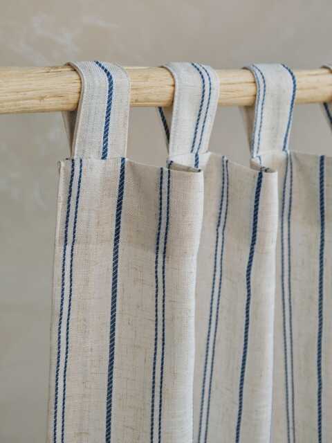 Rudolf Linen Blend Sheer Curtain With Blue Stripe, Natural Light Filtering Curtain, Custom Privacy For Bedroom Living Room, 1Pc - image 1