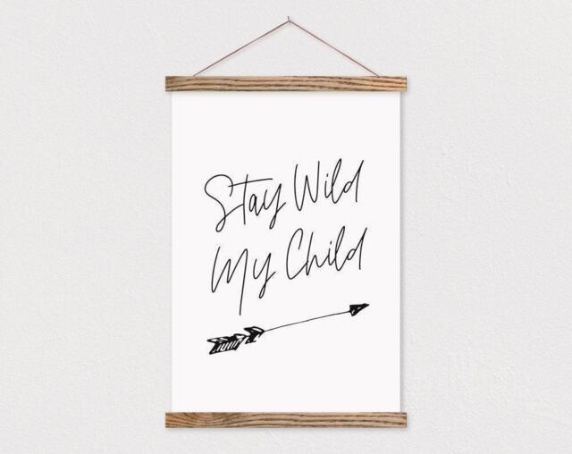 Wooden Poster Hanger - Stay Wild My Child On Canvas With Wood Hanger-Nursery Print - Baby Boy Room - Room Decor - image 1