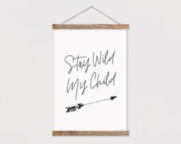 Wooden Poster Hanger - Stay Wild My Child On Canvas With Wood Hanger-Nursery Print - Baby Boy Room - Room Decor - thumbnail 1