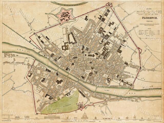 Florence Map Old Italian 1835 Restoration Decorator Style Map Of Italy Old World Sduk Wall Or Fine Art Print Poster - image 1