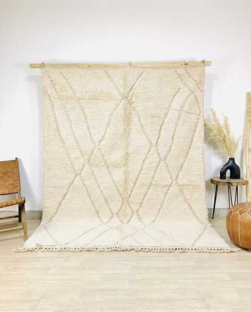 Intricate Diamond Lattice Beni Ourain Moroccan Rug, Handmade Wool Berber Shag Large Cream Area Rug - image 1
