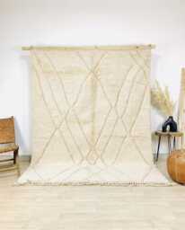 Intricate Diamond Lattice Beni Ourain Moroccan Rug, Handmade Wool Berber Shag Large Cream Area Rug - thumbnail 1