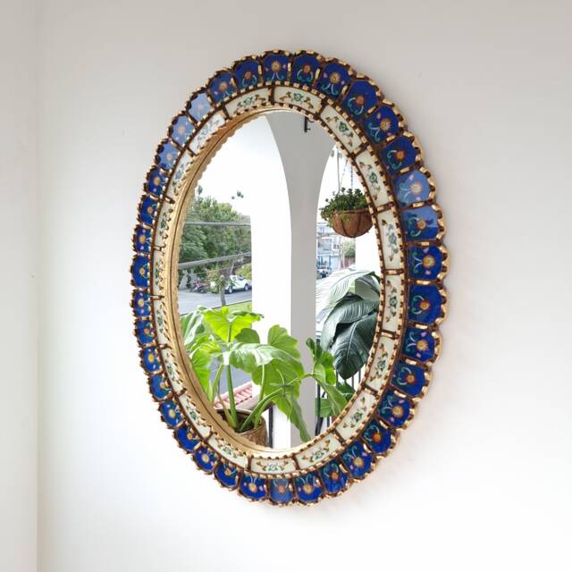 Beautiful Blue Oval Mirror 70cm - Interior Decoration Wall Home Decor Decorative Mirrors Peruvian Handicrafts - image 1