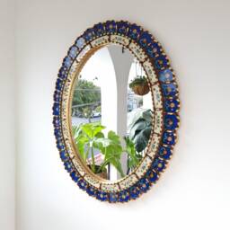 Beautiful Blue Oval Mirror 70cm - Interior Decoration Wall Home Decor Decorative Mirrors Peruvian Handicrafts