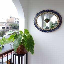 Beautiful Blue Oval Mirror 70cm - Interior Decoration Wall Home Decor Decorative Mirrors Peruvian Handicrafts - thumbnail 4
