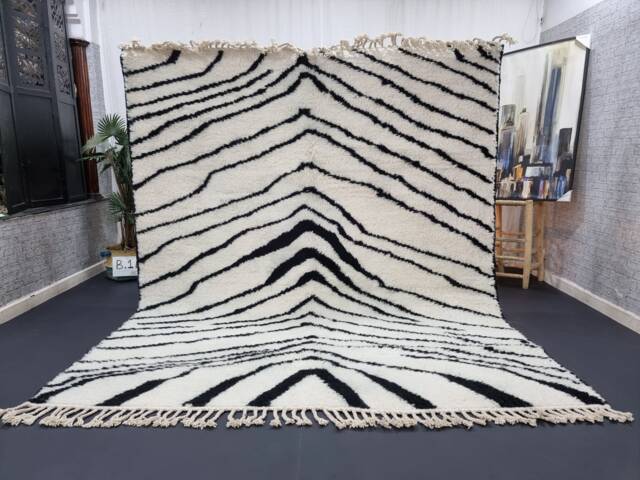 Stunning Beniourain Rug, Moroccan Handmade Wool Rug, Black & White Zebra Striped Berber Handwoven Rug - image 1