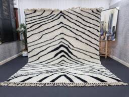 Stunning Beniourain Rug, Moroccan Handmade Wool Rug, Black & White Zebra Striped Berber Handwoven Rug