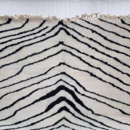 Stunning Beniourain Rug, Moroccan Handmade Wool Rug, Black & White Zebra Striped Berber Handwoven Rug - thumbnail 2