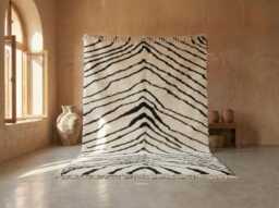 White & Black Beni Ourain Rug - Handmade Moroccan Wool Bold Chevron Stripe Berber Area For Living Room Afrikesh