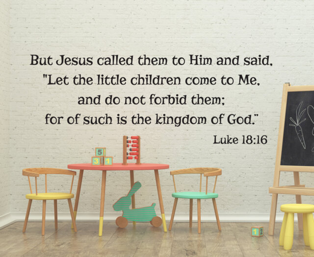 "Vinyl Wall Art Decal - Luke 1816 ""Let The Little Children Come To Me" - image 1