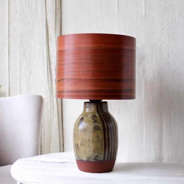 Cinnamon By Princz Ceramics - Handmade, Glazed, One Of A Kind Ceramic Table Lamp With Cotton Drum Shade