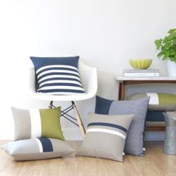 Navy Blue & Cream Striped Pillow Cover - 16x16 Modern Home Decor By Jillianrenedecor, Nautical, Minimal Stripes, Masculine - thumbnail 2