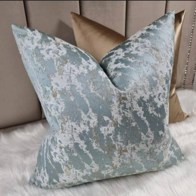 Belle Duck Egg & Gold Luxury Cushion Cover Double Sided Glamorous Boutique Style Modern Sofa Bed Pillow Cover - image 1