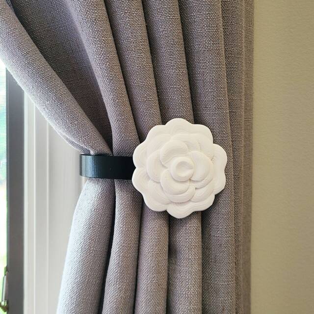 3D Printed Camellia Curtain Tiebacks, Flower Holdbacks - Set Of Left & Right - image 1