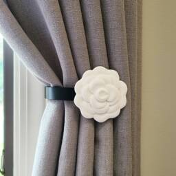 3D Printed Camellia Curtain Tiebacks, Flower Holdbacks - Set Of Left & Right - thumbnail 1