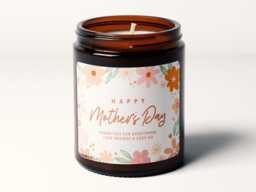 Personalised Mother's Day Candle - 190Ml Amber Glass Vessel With Screw Top, Retro Floral Design, Custom Message, Ideal Gift For Mom Or Mum - thumbnail 1