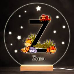Sleeping Baby Safari Animals Letter Z Round Personalised Gift Lamp Night Light - Bedroom