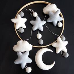 Wool Moon & Stars Baby Mobile, Nursery Decor - thumbnail 2