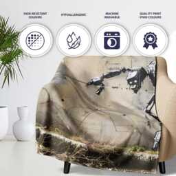 Futuristic Black Robots On Concrete Wall Graffiti, All Season Comfort, Comfortable Everyday Use - Super Soft Fleece Blanket Bed Sofa Throw - thumbnail 2